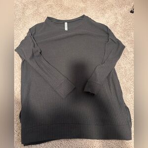 Dark Grey Long Sleeve Waffle Knitted Top
